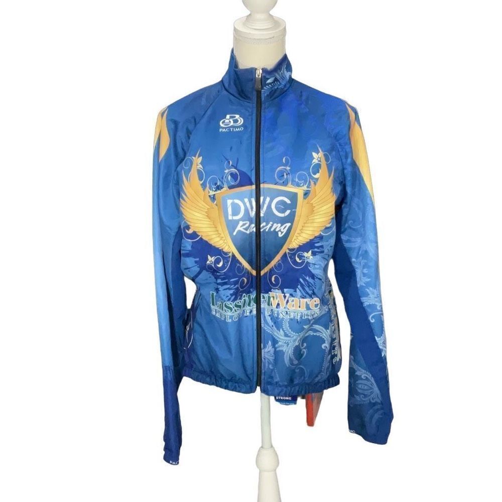 Pactimo Blue Cycling Racing Jacket DWC Racing Zipper Front Long Sleeve Size L